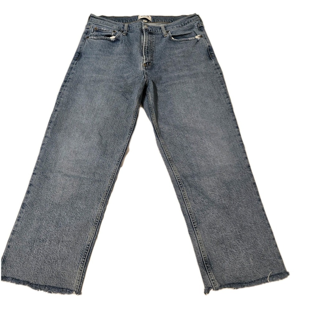 Agolde Womens Wilder Crop Denim Jeans Straight Leg, High Rise Frayed Hem Size 29